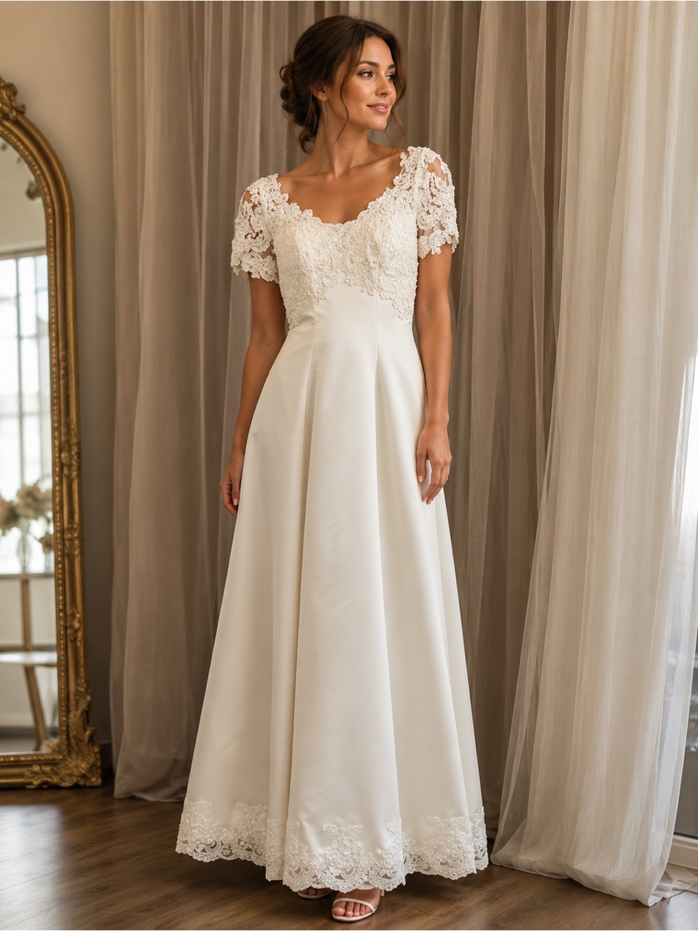 Alfred Angelo Lace Bodice A-Line Wedding Dress 1980 vintage